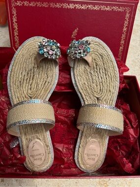 Rene Caovilla Toe Ring Crystal Sandals, Sz 7 1/2